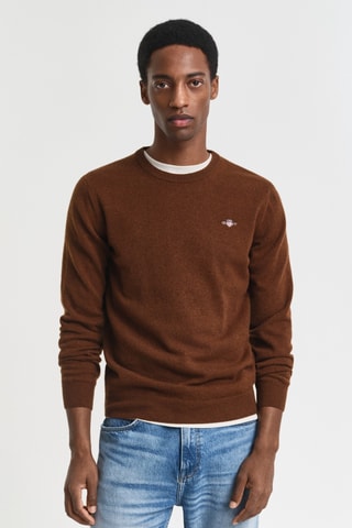 Camisola regular em lã de cordeiro - Castanho