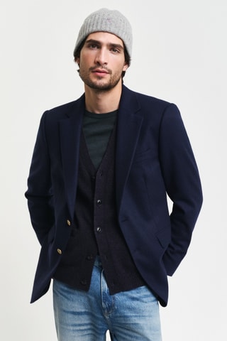 Blazer regular em lã - Azul-marinho