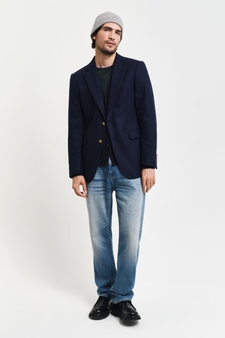 Blazer regular em lã - Azul-marinho