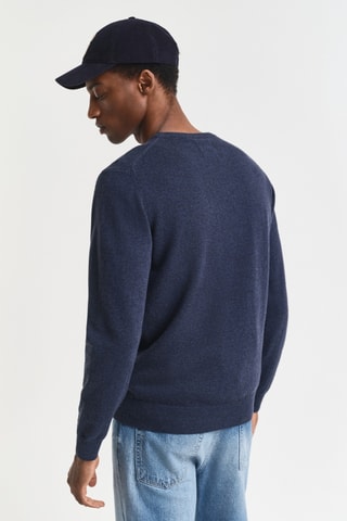 Camisola regular em lã mérino - Azul-marinho