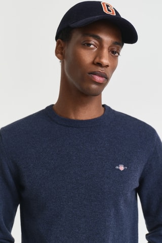 Camisola regular em lã mérino - Azul-marinho