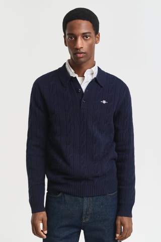 Camisola regular em lã de cordeiro - Azul-marinho