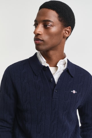 Camisola regular em lã de cordeiro - Azul-marinho