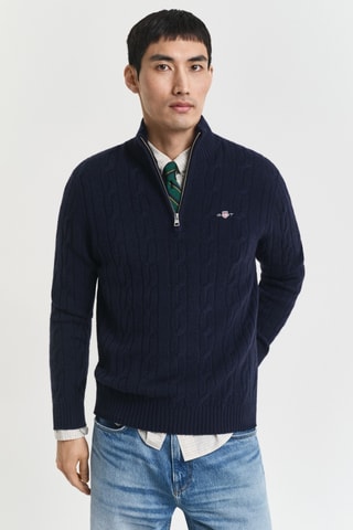 Camisola regular em lã de cordeiro - Azul-marinho