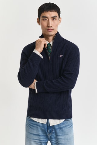 Camisola regular em lã de cordeiro - Azul-marinho