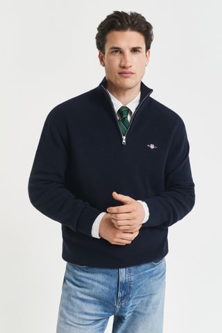 Camisola regular em lã merino - Azul-marinho