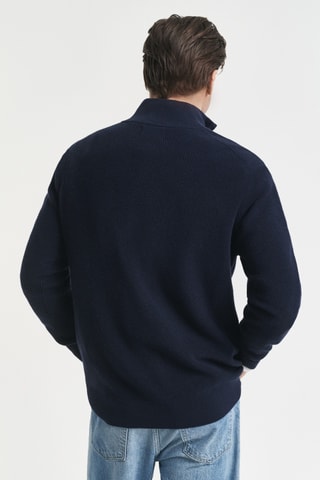 Camisola regular em lã merino - Azul-marinho