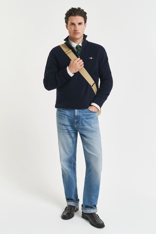 Camisola regular em lã merino - Azul-marinho