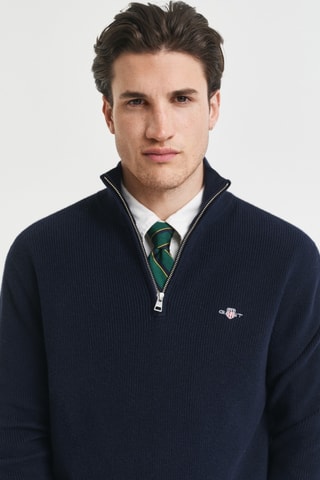 Camisola regular em lã merino - Azul-marinho