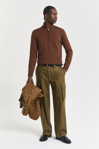 Camisola regular em lã merino - Castanho