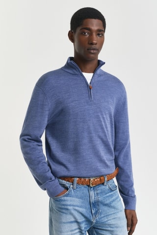 Camisola regular em lã merino - Azul