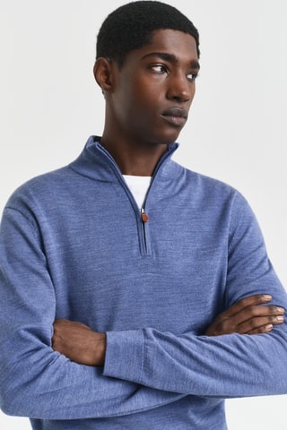 Camisola regular em lã merino - Azul