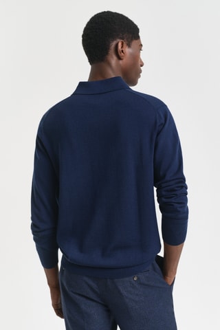 Polo regular em lã merino - Azul-marinho