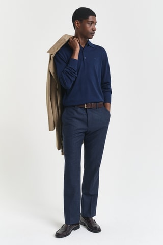 Polo regular em lã merino - Azul-marinho