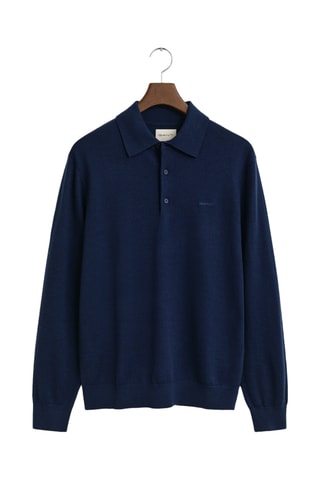 Polo regular em lã merino - Azul-marinho