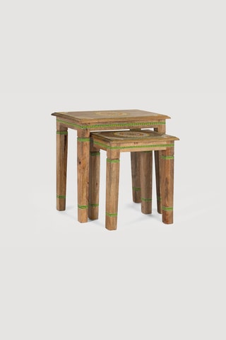 2 tables gigognes en bois de manguier - 56 x 55 x 36 / 41 x 46 x 31 cm