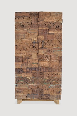 Armoire 2 portes en bois de manguier et bois - 90 x 180 x 50 cm