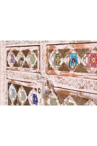 Armoire 4 portes et 2 tiroirs en manguier, bronze et céramique - 100 x 185 x 40 cm