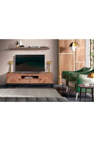 Meuble TV 2 portes en acacia - 160 x 40 x 50 cm