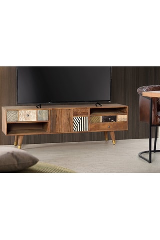 Meuble TV 2 portes en manguier et bronze - 160 x 40 x 50 cm