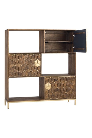 Bibliothèque 3 portes en bois de manguier - 143 x 130 x 40 cm