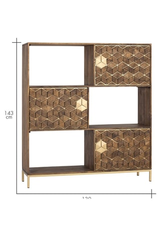 Bibliothèque 3 portes en bois de manguier - 143 x 130 x 40 cm