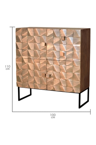 Buffet 3 portes en manguier et bronze - 100 x 110 x 42 cm