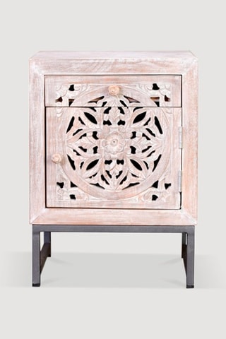 Table d'appoint 1 porte - Blanc vieilli