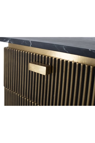 Table de chevet 2 tiroirs en bois de manguier et marbre, recouvert de bronze - 50 x 60 x 40 cm