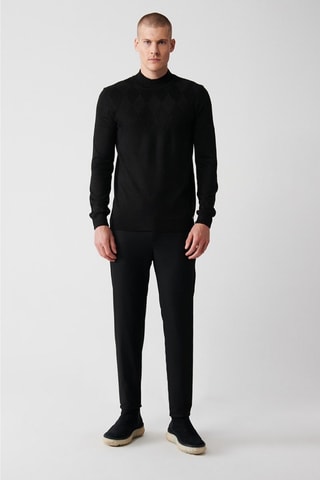 Camisola regular em lã - Preto