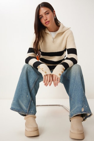 Camisola oversize em lã - Bege e preto