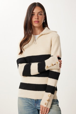 Camisola oversize em lã - Bege e preto