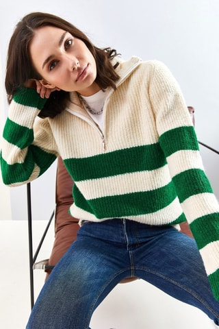 Camisola - Cru e verde-esmeralda