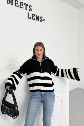 Camisola em algodão biológico - Preto e branco