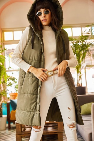 Colete acolchoado comprido - Verde