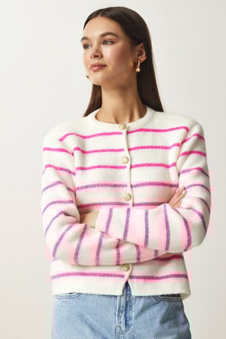 Casaco de malha - Cru e fúcsia