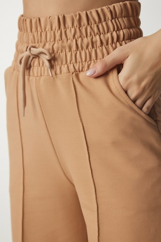 Calças casual cintura alta - Bege