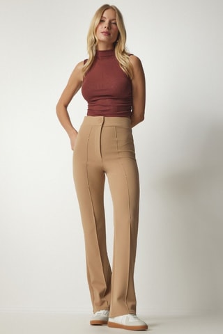 Calças de cintura alta - Camel