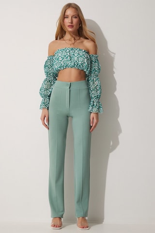 Calças de cintura alta - Verde-água