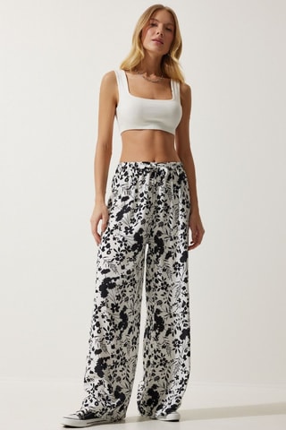 Calças palazzo de cintura alta - Branco