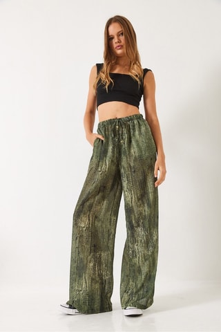 Calças wide legs - Verde-escuro
