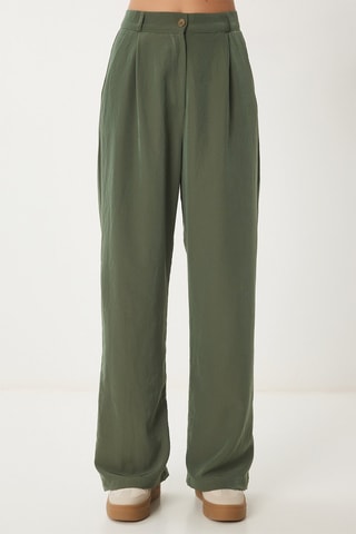 Calças palazzo cintura alta - Caqui