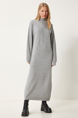 Vestido-camisola regular em lã - Cinzento