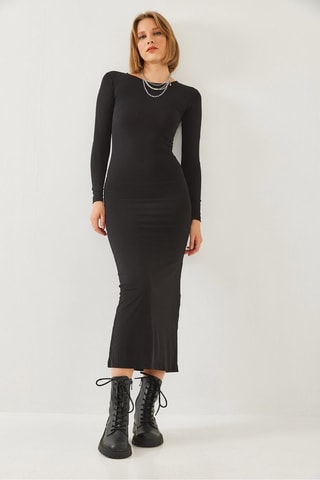 Vestido comprido regular - Preto