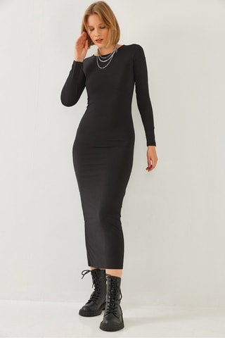Vestido comprido regular - Preto