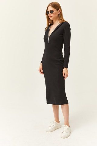 Vestido-camisola com capuz - Preto