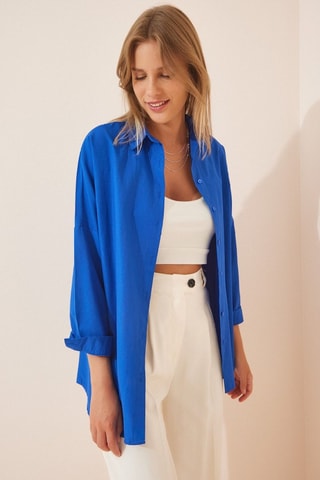 Camisa oversize - Azul-escuro