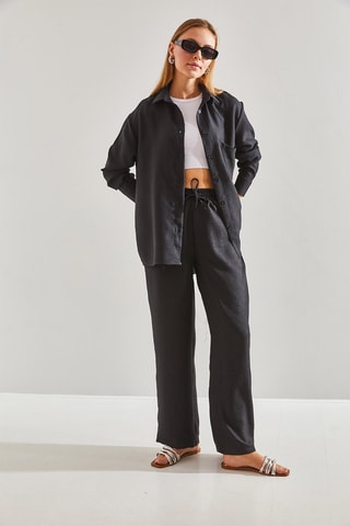 Camisa e calças wide legs - Preto