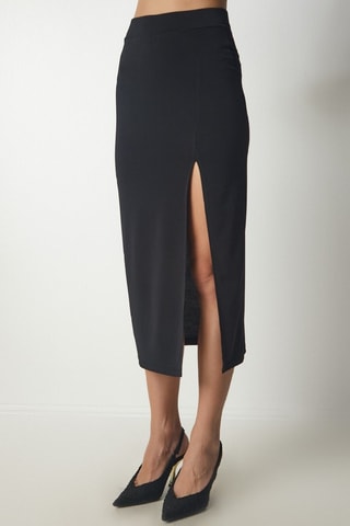 Crop top e saia direita cintura subida - Preto