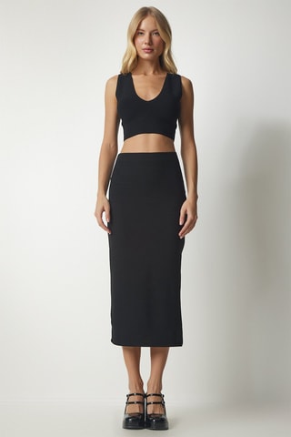 Saia midi de cintura subida Preto